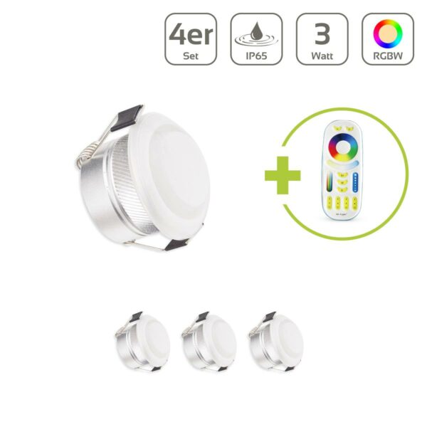 LED Minispot Einbaustrahler Set 12V 3W Schutzart IP65 Lichtfarbe RGB+3000K - Anzahl 4x