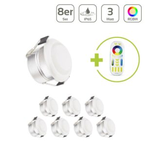 LED Minispot Einbaustrahler Set 12V 3W Schutzart IP65 Lichtfarbe RGB+3000K - Anzahl: 8x