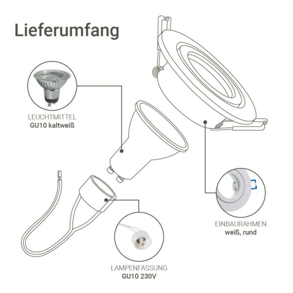 Lieferumfang Einbauspot IP44 rund - weiß - LED Leuchtmittel GU10 5W neutralweiß