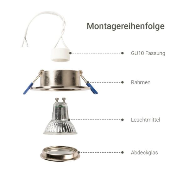 Montage-Einbaustrahler GU10 IP44 Edelstahl gebürstet rund 68mm dimmbar mit RGB+CCT